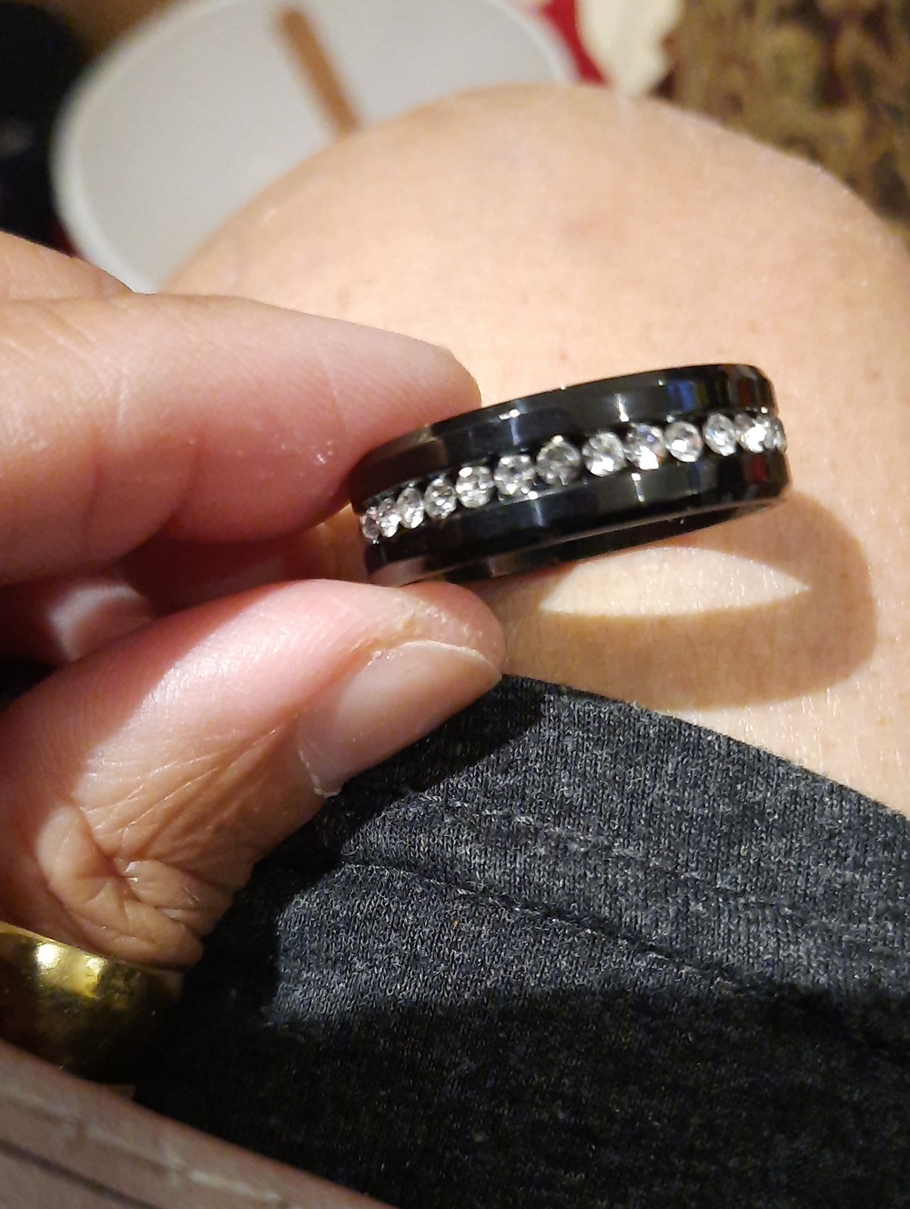 GENUINE Black SOLID STAINLESS STEEL CZ ETERNITY ANNIVERSARY WEDDING RING Size 14